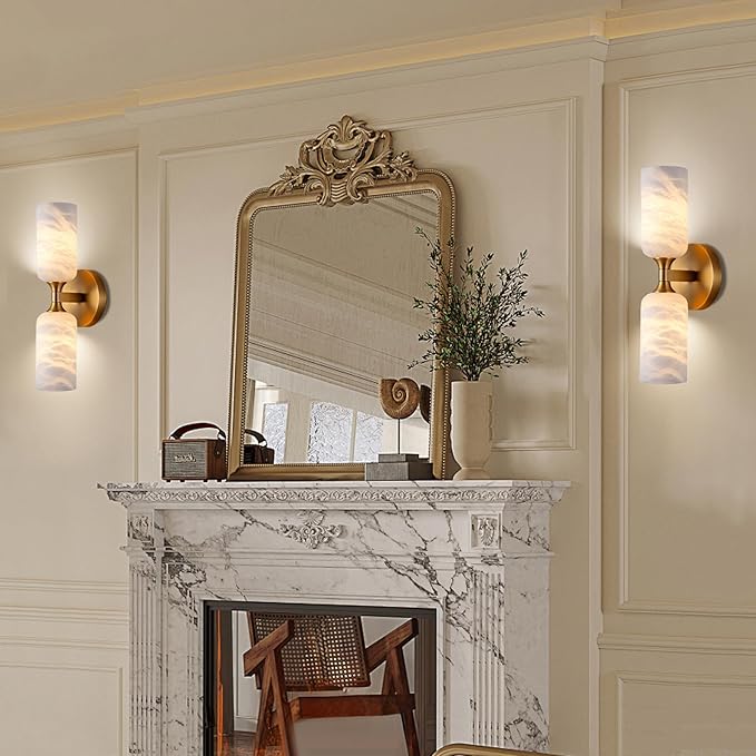 Alabaster Wall Sconce, 14in Modern Spanish Natural Marble Bathroom Vanity - Image 7