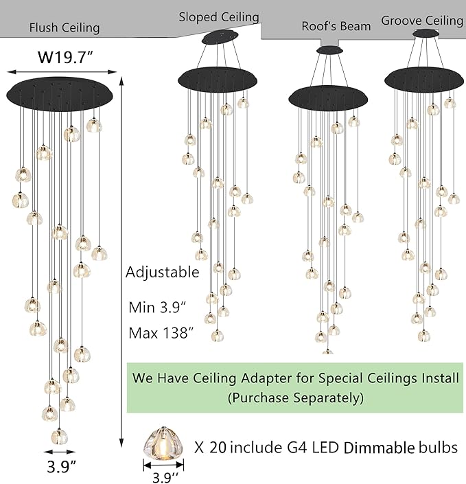 LED Glam Chandelier 138 inches Long Light Luxury Crystal Ceiling Chandeliers - Image 2