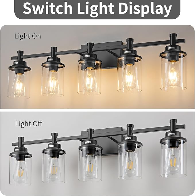 5-Light Black Bathroom Vanity Light, Modern Lighting Fixture - Image 5