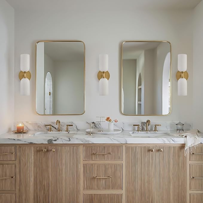 Vintage Alabaster Brass Wall Sconce: Set of 2 Antique Spanish Natural Marble - Image 9