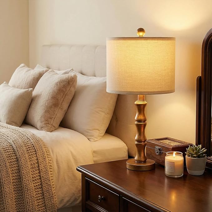BOBOMOMO 20.5" Vintage Nightstand Lamps Set of 2, Farmhouse Table Lamps - Image 2