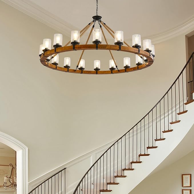 60-inch Rustic Wooden Chandelier - Image 7