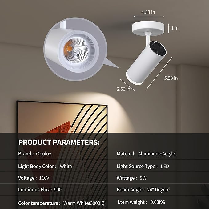 9W LED Dimmable Ceiling Spotlight Indoor – Adjustable Surface Mount Accent - Image 6