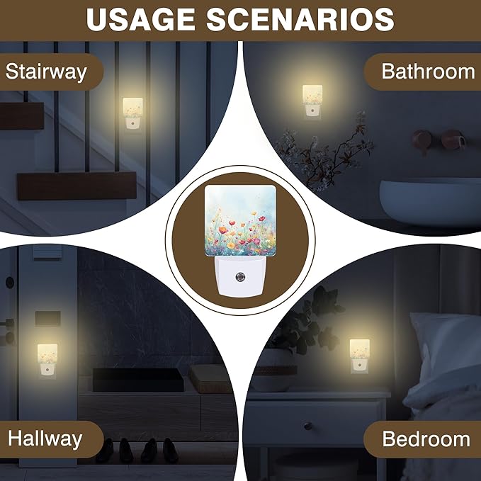 Night Light Watercolor Wildflower Field Night Lights Plug into Wall Smart Dusk - Image 6