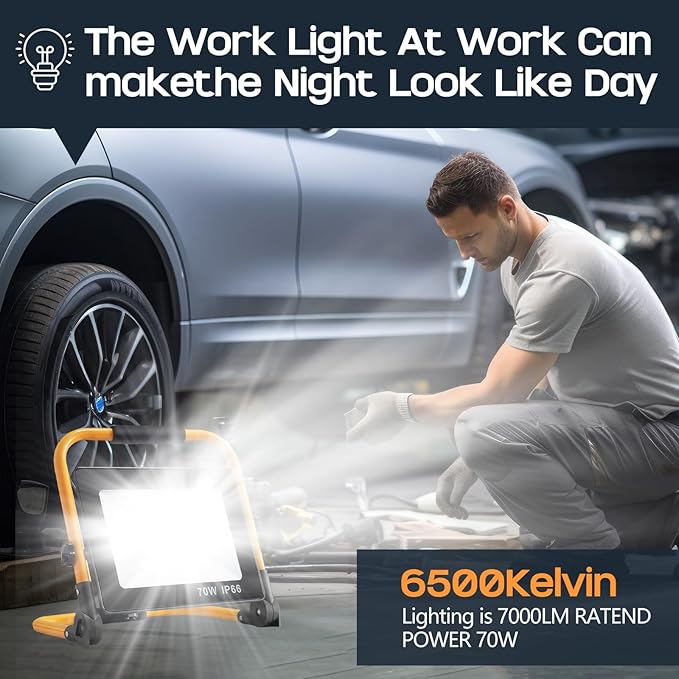 Work Lights with Stand, 1 Head LED Work Light, with Adjustable and Foldable - Image 2