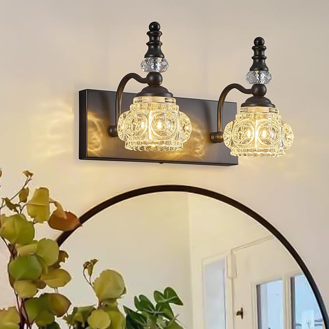 Modern Glass Crystal Bathroom Vanity Light Indoor Wall Lamp Black Vintage Wall by LBSQJ
