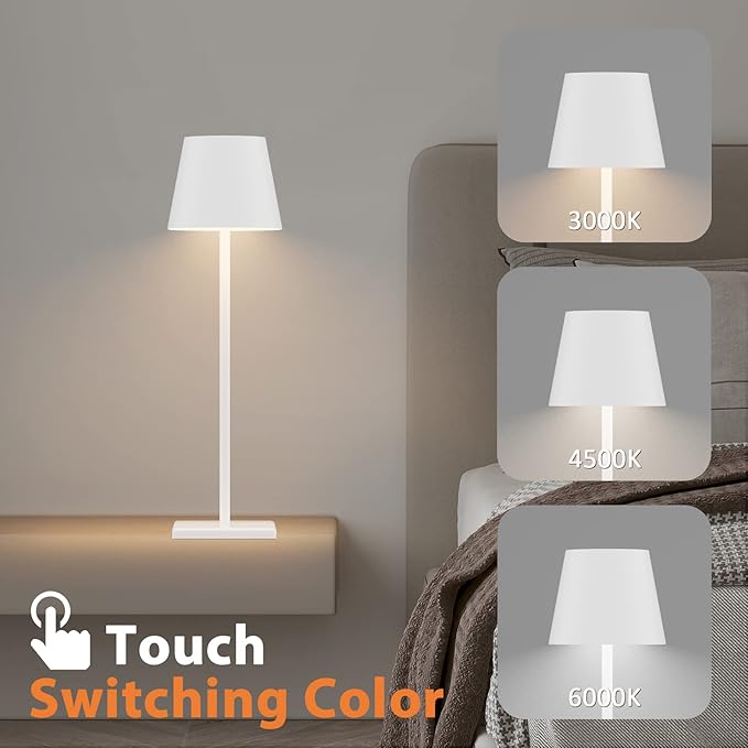 White Cordless Table Lamp, 2 Pack 5500mAh Battery Powered LED Table Light - Image 4