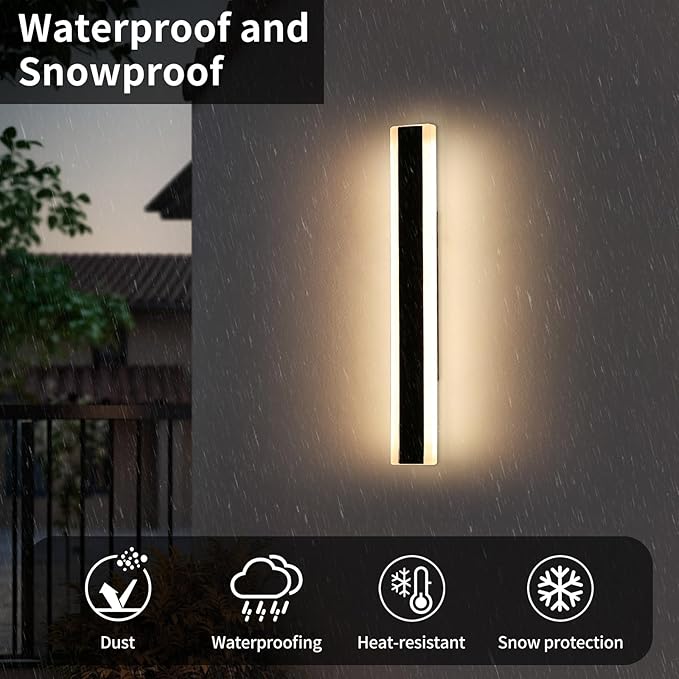 23.6inch Modern Outdoor Wall Light, 3000K Warm White Linear Outside Wall Sconce - Image 5