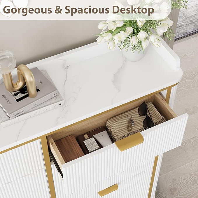 Fluted Shoe Cabinet Storage, Modern Slim Shoe Organizer Cabinet - Image 6