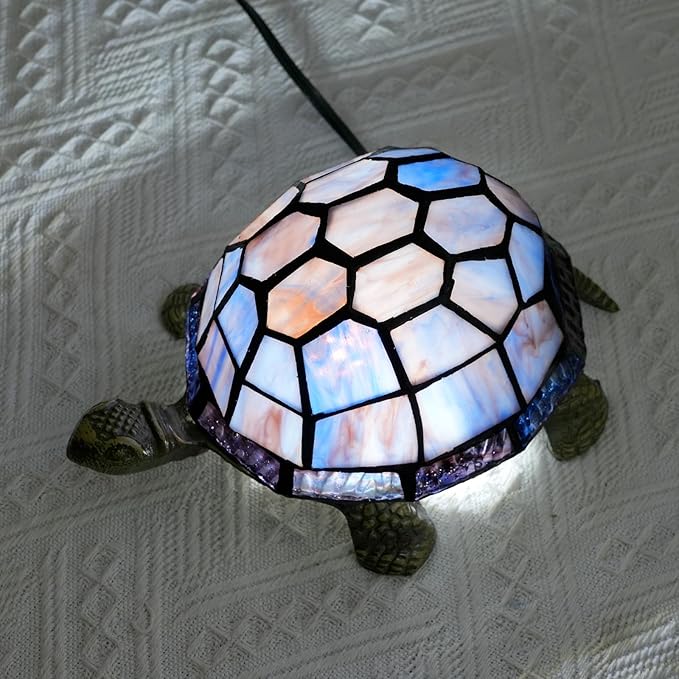 Small Turtle Night Light Tiffany Style Stained Glass Accent Table Lamp Bedroom - Image 4