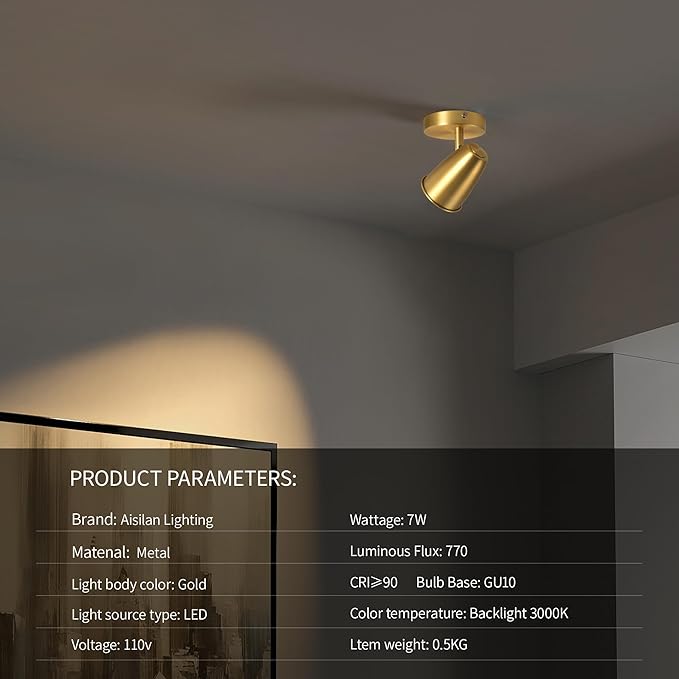 Aisilan Gold LED Ceiling Spotlight, Adjustable GU10 Surface Mount Light - Image 9
