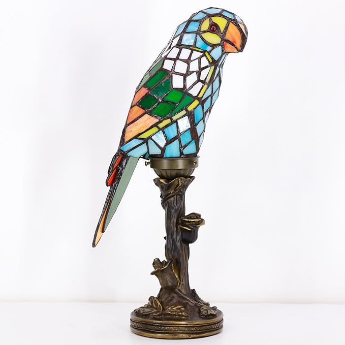 Small Tiffany Lamp Parrot Table Lamp Stained Glass Accent Lamp 15.3 Inch Tall - Image 2