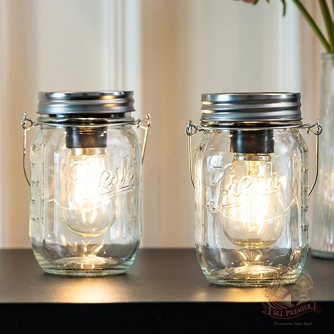 MJ Outdoor Mason Jar Lights Hanging Battery Operated Lamp Timer Cordless Lamps - Image 9