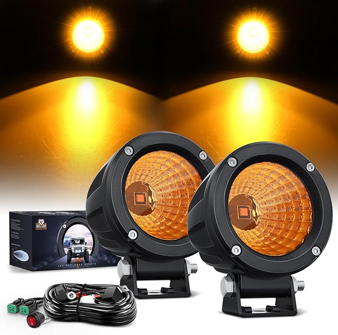 Nilight Amber LED Light Pods 2 PCS 3" Flood Round Offroad Driving Auxiliary Fog by Nilight