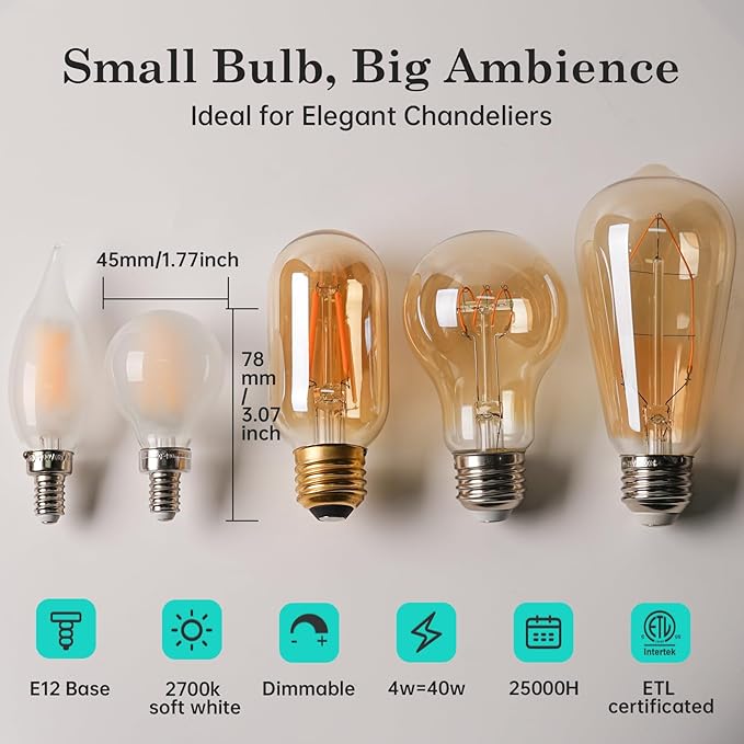 AMDTU E12 LED Bulb 2700K Warm White Dimmable Frosted Globe Edison Small Frosted - Image 2