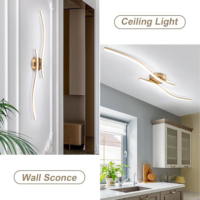 28W Gold Linear Ceiling Light Gold Modern LED Ceiling Light Fixture 6000K - Image 4