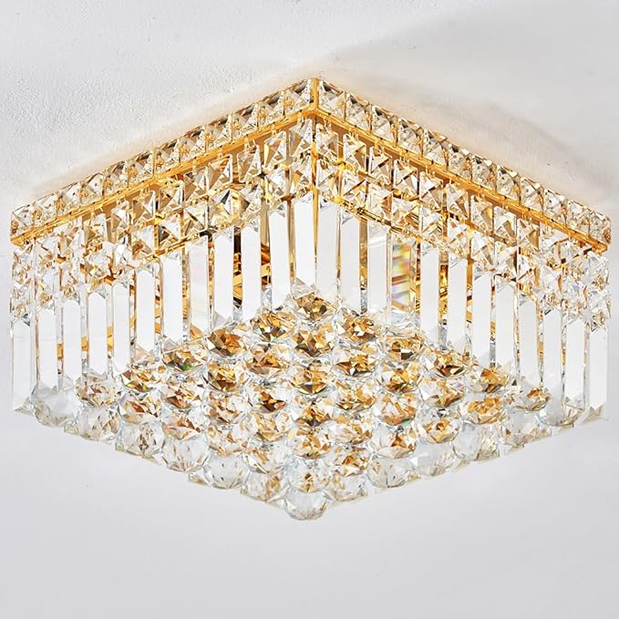 4-Light Gold Crystal Chandeliers Flush Mount Chandelier Light Fixture - Image 8