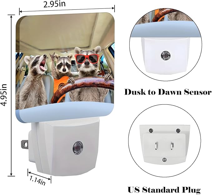 Three Cute Raccoons Night Light, Plug-in Nightlights Auto Sensor Night Lamp - Image 2