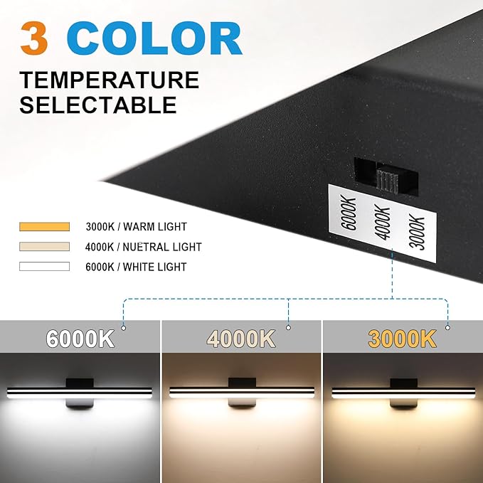 SineRise LED Modern Bathroom Vanity Light Bar, Matte Black Dimmable Modern - Image 3
