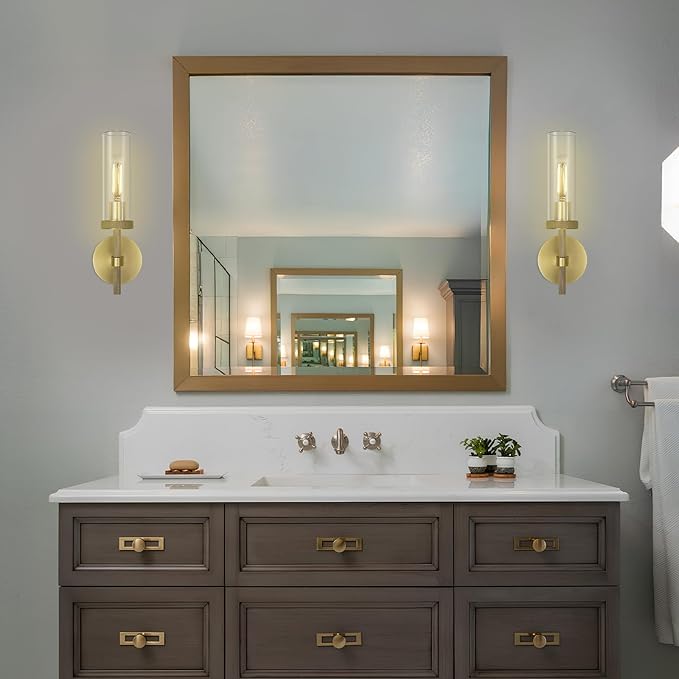 Knurled Brass Wall Sconces Indoors, Glass Tube Sconces Wall Lighting 14" - Image 8