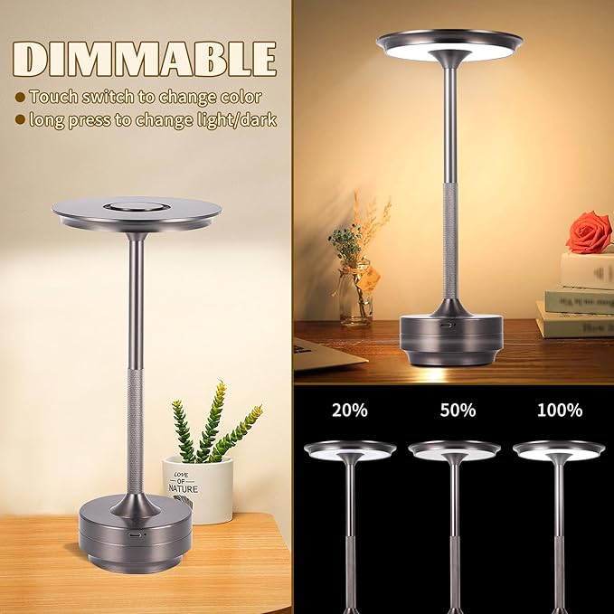 Rechargeable Cordless LED Table Lamps Touch Sensor Light, 3-Levels Portable - Image 2