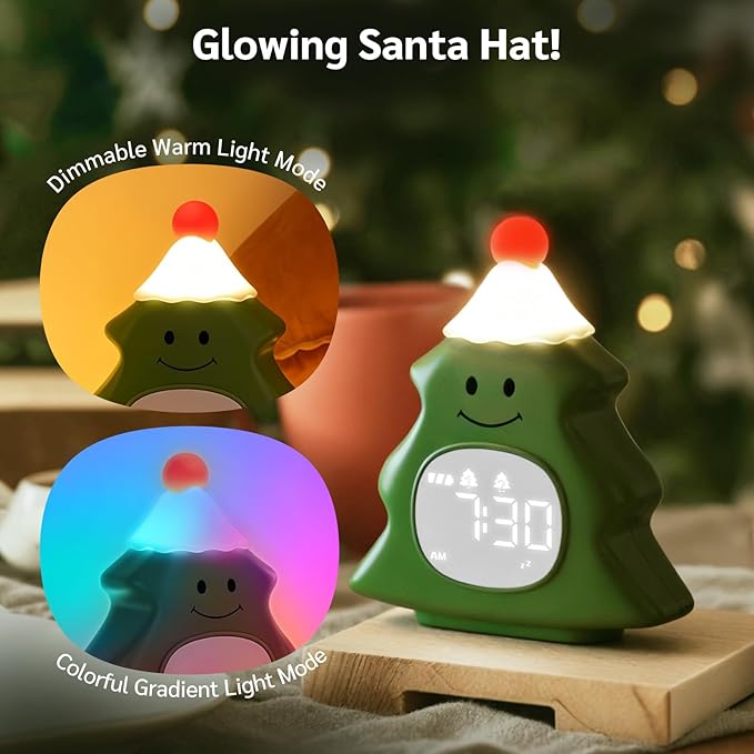Yiliaw Kids Alarm Clock with Night Light, Christmas Tree Wake Up Clock - Image 4