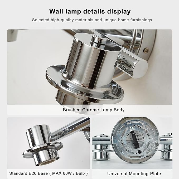 3 Light Bathroom Wall Light Fixtures Chrome Bathroom Wall Sconce - Image 6