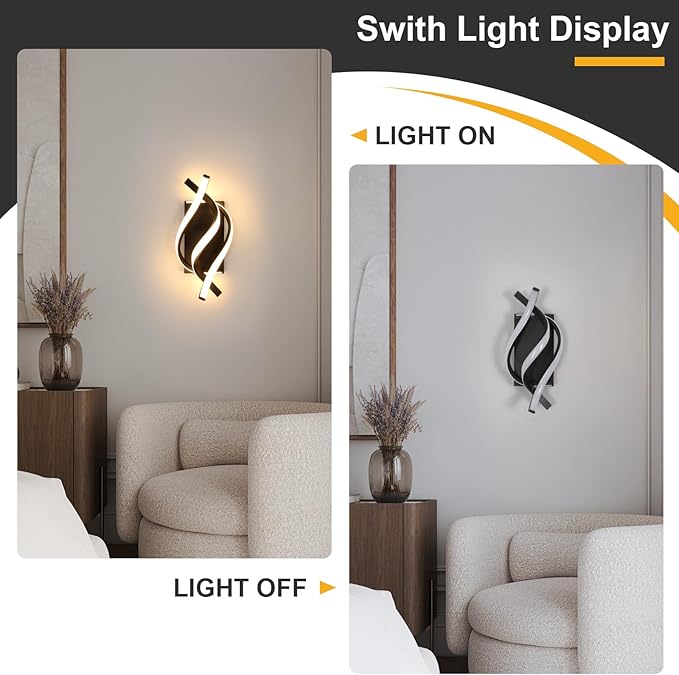 DELIPOP Wall Sconces, Spiral Modern LED Wall Sconce Lighting, 21W 3000K Warm - Image 3
