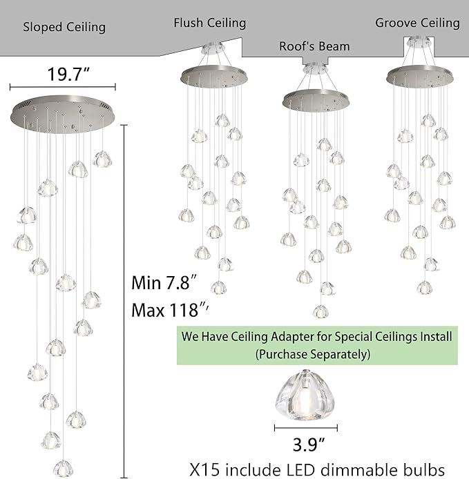 LED Glam Chandelier 118 inches Long Light Luxury Crystal Ceiling Chandeliers - Image 2