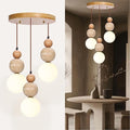 Wabi Sabi Pendant Light, 3-Light Travertine Stone Fixture-Japandi Japanese by Unknown