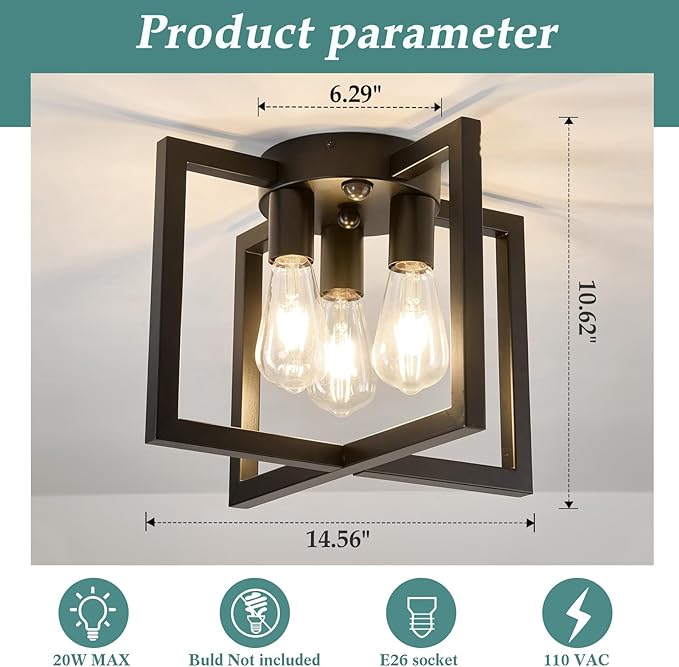 ZGLAOJT Motion Sensor Ceiling Light Fixture 3-Lights Semi Flush Mount Ceiling - Image 2