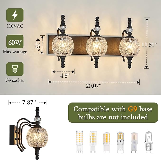 Modern Crystal Bathroom Vanity Lights Fixtures Over Mirror Black Vintage - Image 4
