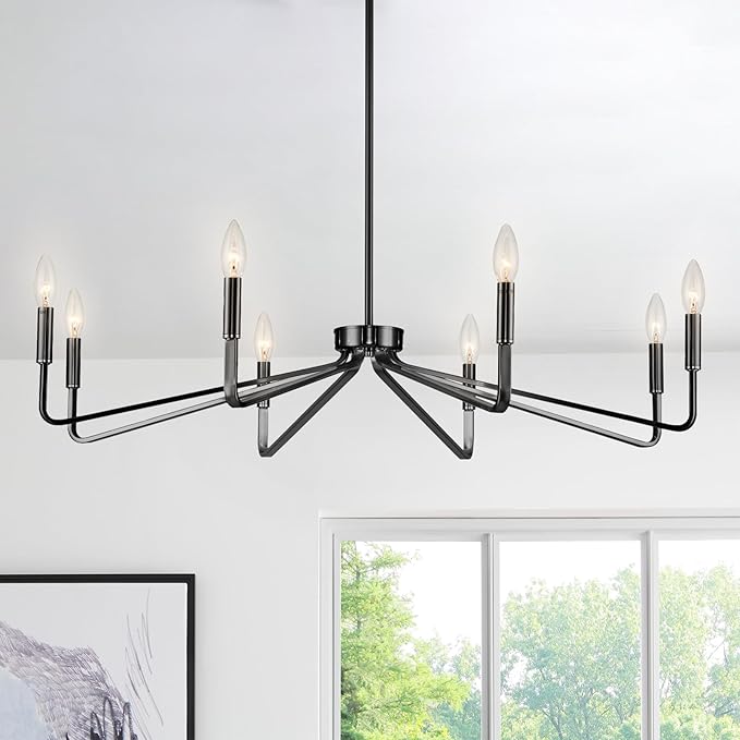 38" Black Chandeliers for Dining Room, 8-Light Modern Farmhouse Candle Style by ACANER