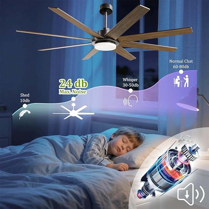 72 Inch Ceiling Fans with Lights and Remote Smart App, Indoor Black LED Big - Image 2