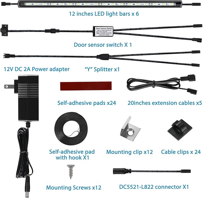 Litever LED Safe Lighting Kit. Door Control Activated. 6 pcs Slim 12 inch Light - Image 3