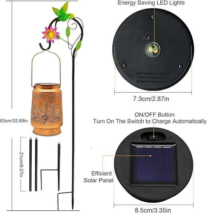 2 Pack Solar Lanterns Outdoor Hummingbird Garden Decor, Christmas Gifts - Image 4