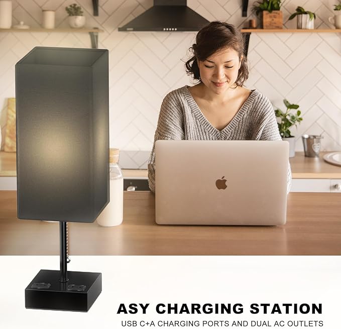 Table Lamp for Bedroom with USB, Bedside Lamp with USB C+A Charging Ports - Image 9