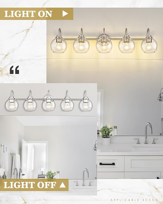 Bathroom Light Fixtures, 5-Light Brushed Nickel Vanity Lights Over Mirror - Image 4