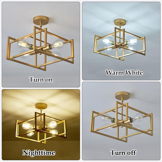 ZGLAOJT 4-Lights Ceiling Light Gold Light Fixture Industrial Flush Mount - Image 5