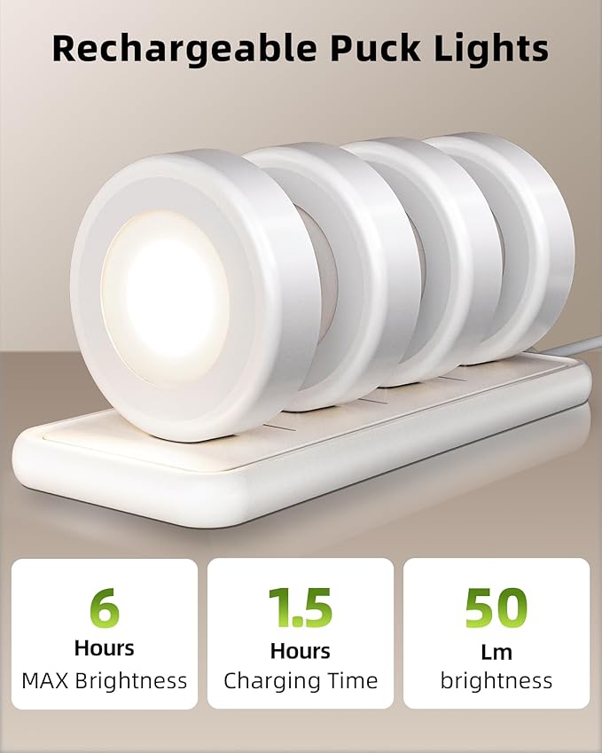 EZVALO LED Puck Lights with Charging Station, Rechargeable Sitck On Tap Lights - Image 5
