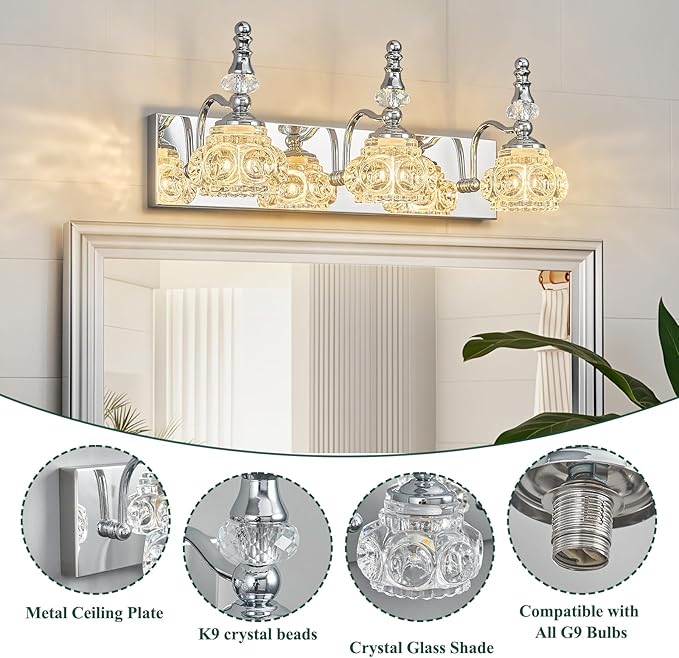 3-Light Vintage Bathroom Vanity Light Fixture Industrial Chrome - Image 5