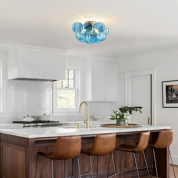 GoYeel Flush Mount Chandelier Gold, Kitchen Lights Ceiling Modern Glass Bubble - Image 2