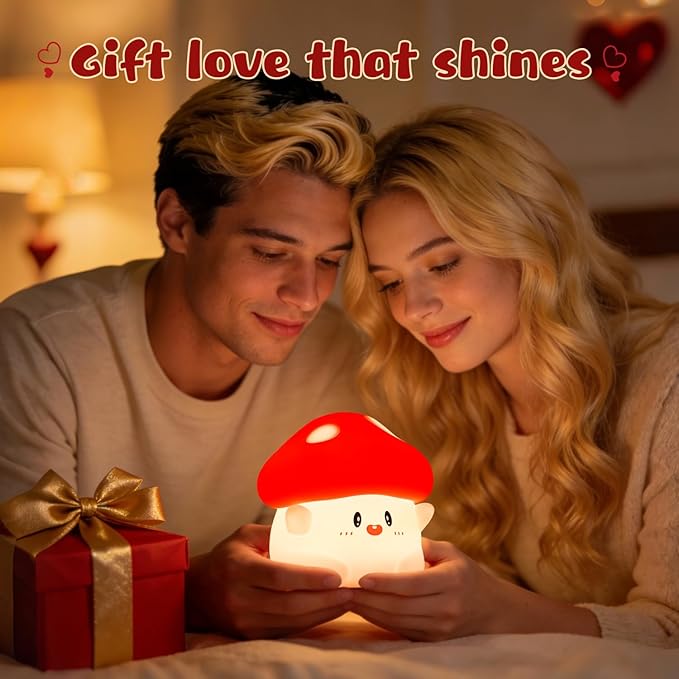 Hug Mushroom Night Light, 50-Hour Battery & Pat Control, Squishy Lamp - Image 5