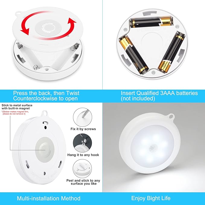 Mlambert 4 Pack Motion Sensor LED Night Light, Cordless Battery-Powered - Image 8