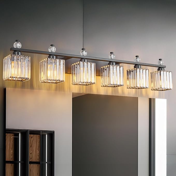 Vanity Lights 6-Light Modern Crystal Vanity Light Sand Black Bathroom Light by FDPBY