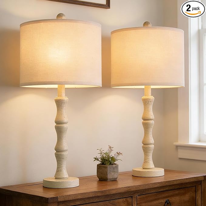 BOBOMOMO 25" Farmhouse Bedside Lamps Set of 2, Vintage Nightstand Lamps by BOBOMOMO