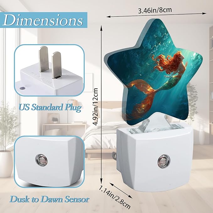 Beautiful Mermaid Night Light, Plug Into Wall Decor Nightlights - Image 2