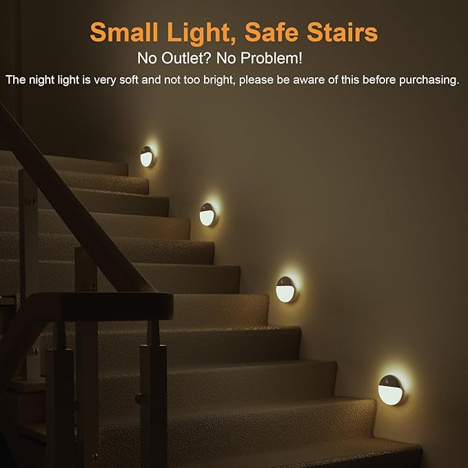 2 Pack Motion Sensor Night Light, 3 Lighting Modes, Stepless Dimming, - Image 2