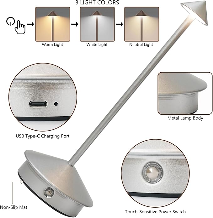 Cordless LED Table Lamp, Rechargeable 5200mAH Battery Operated Lamp - Image 6