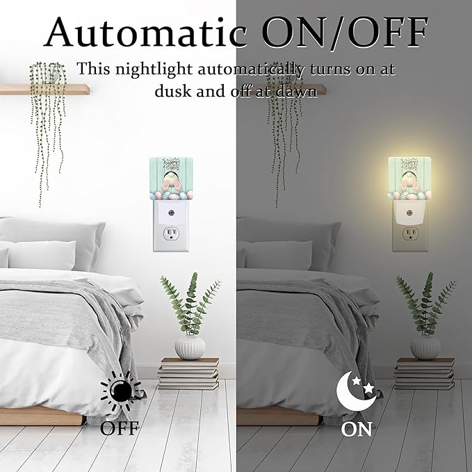 Happy Easter Night Light Plug into Wall, Easter Bunny and Colorful Eggs Dusk to - Image 6